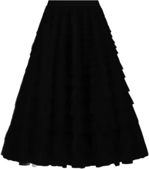 Women's Layered Tulle Skirts A Line Ruffle High Waisted Mesh Long Maxi Skirt Petticoat