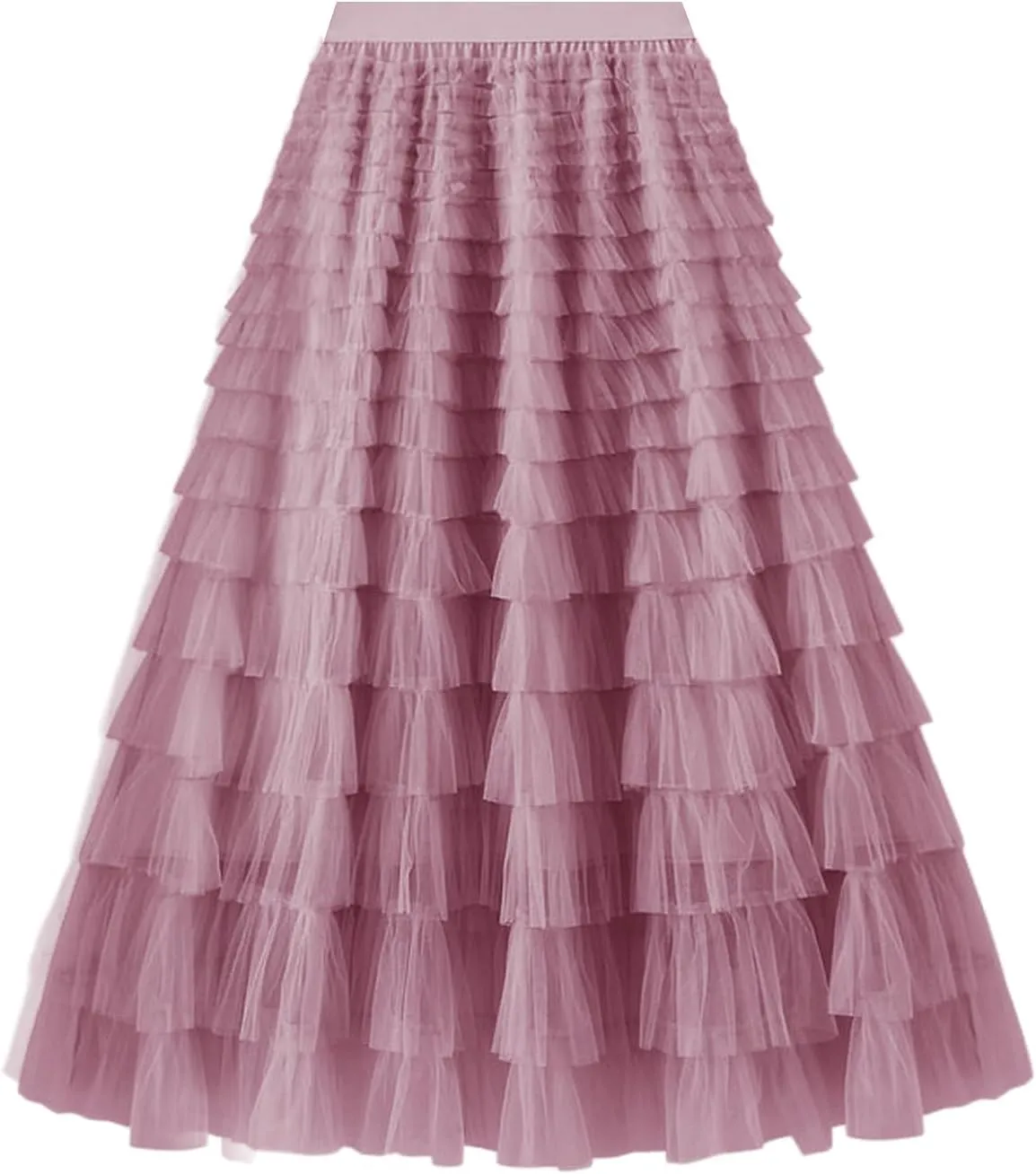 Women's Layered Tulle Skirts A Line Ruffle High Waisted Mesh Long Maxi Skirt Petticoat