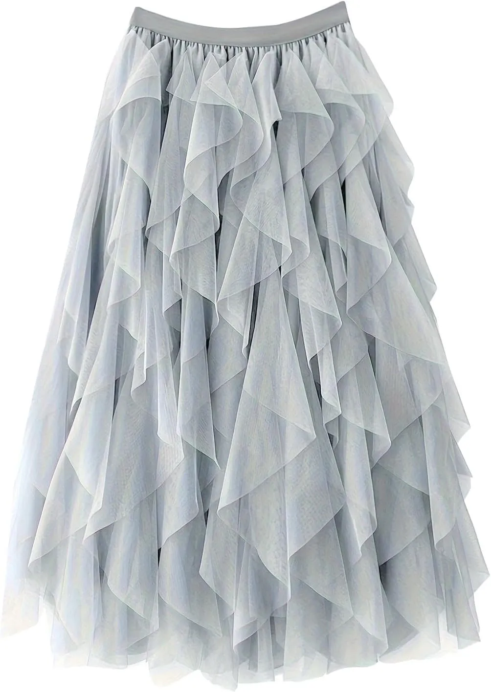 Women's Long A Line Tulle Tutu Skirts Tiered Skirt Petticoat Fairy Mesh Elastic Waist Midi Skirts Holiday Costume