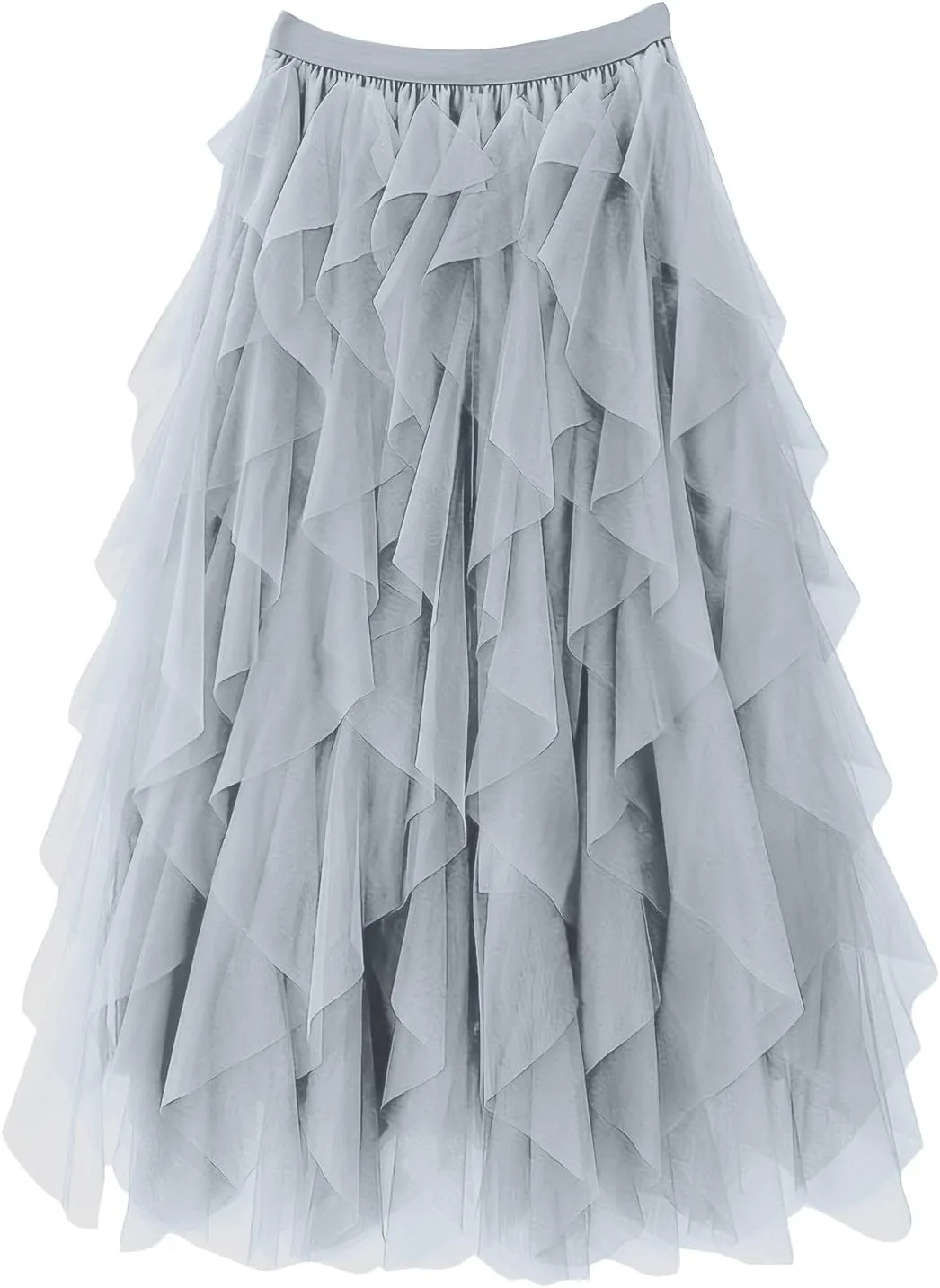 Women's Long A Line Tulle Tutu Skirts Tiered Skirt Petticoat Fairy Mesh Elastic Waist Midi Skirts Holiday Costume