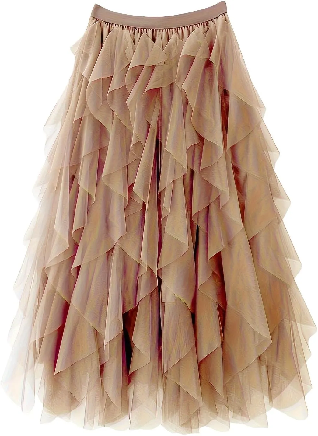 Women's Long A Line Tulle Tutu Skirts Tiered Skirt Petticoat Fairy Mesh Elastic Waist Midi Skirts Holiday Costume
