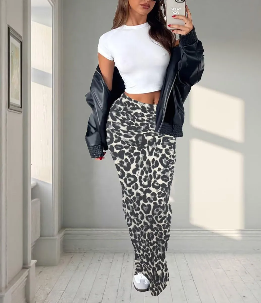 Women's Long Maxi Skirt - Fall Basic Stretch Bodycon High Waist Casual Long Pencil Skirts