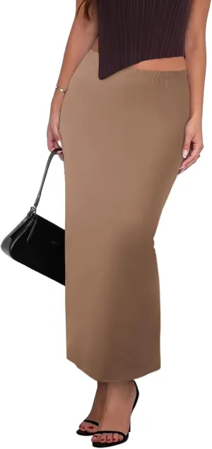 Women's Long Maxi Skirt - Fall Basic Stretch Bodycon High Waist Casual Long Pencil Skirts