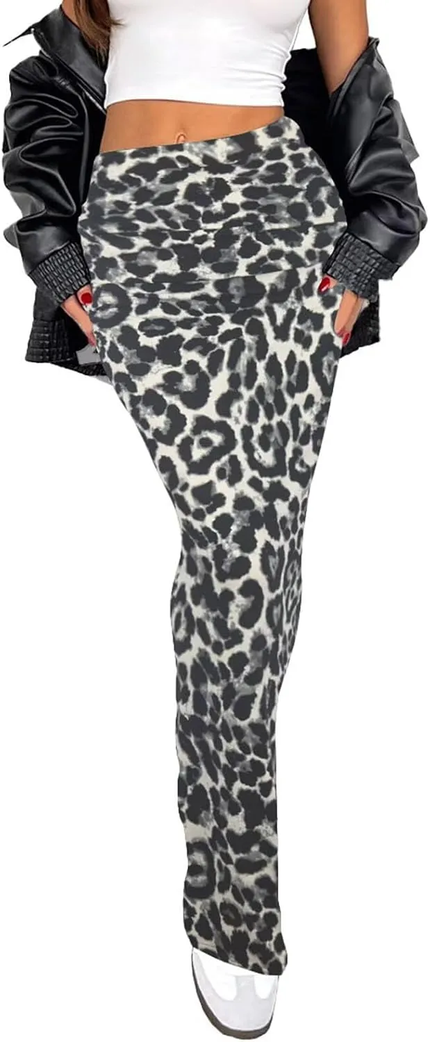 Women's Long Maxi Skirt - Fall Basic Stretch Bodycon High Waist Casual Long Pencil Skirts