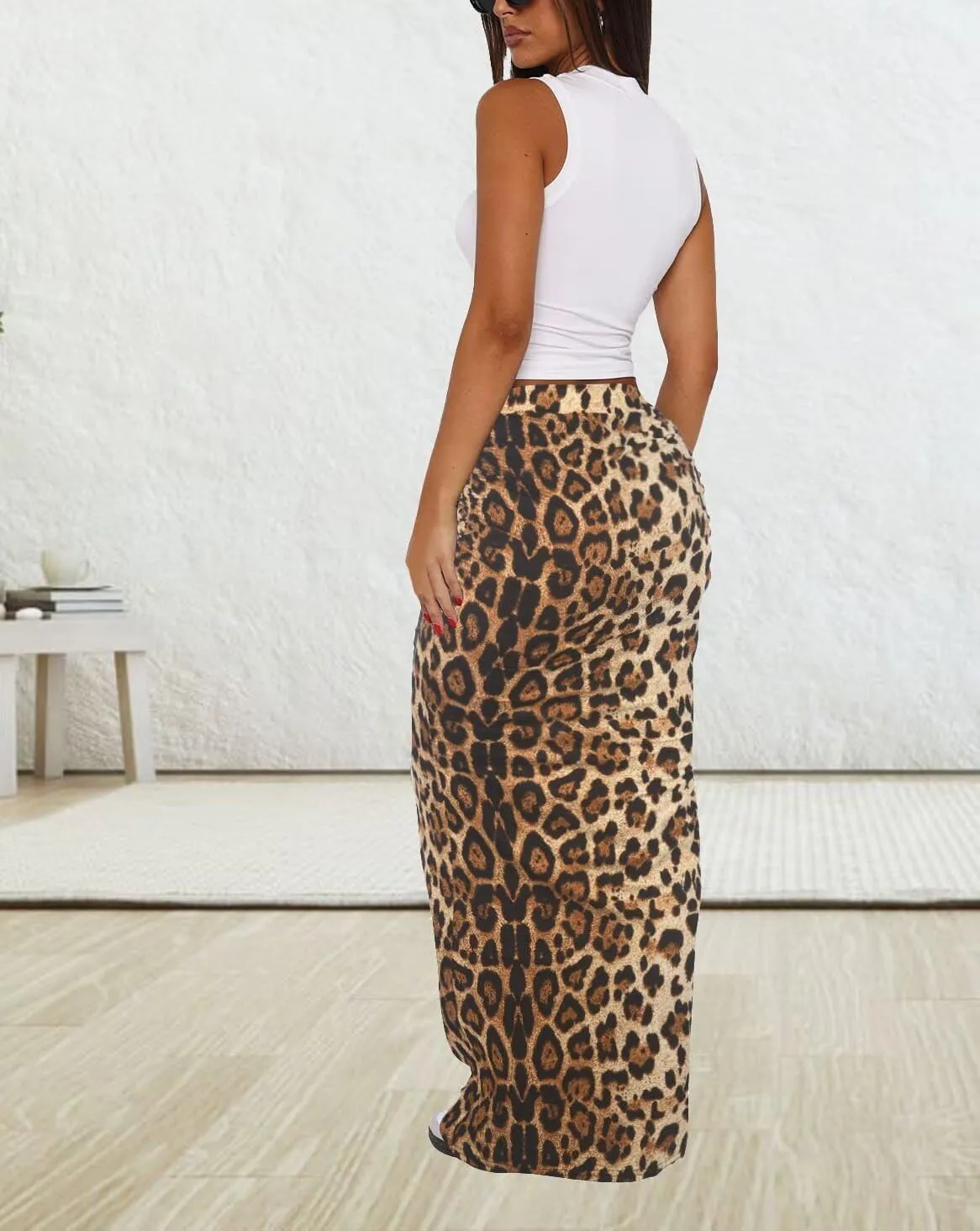 Women's Long Maxi Skirt - Fall Basic Stretch Bodycon High Waist Casual Long Pencil Skirts