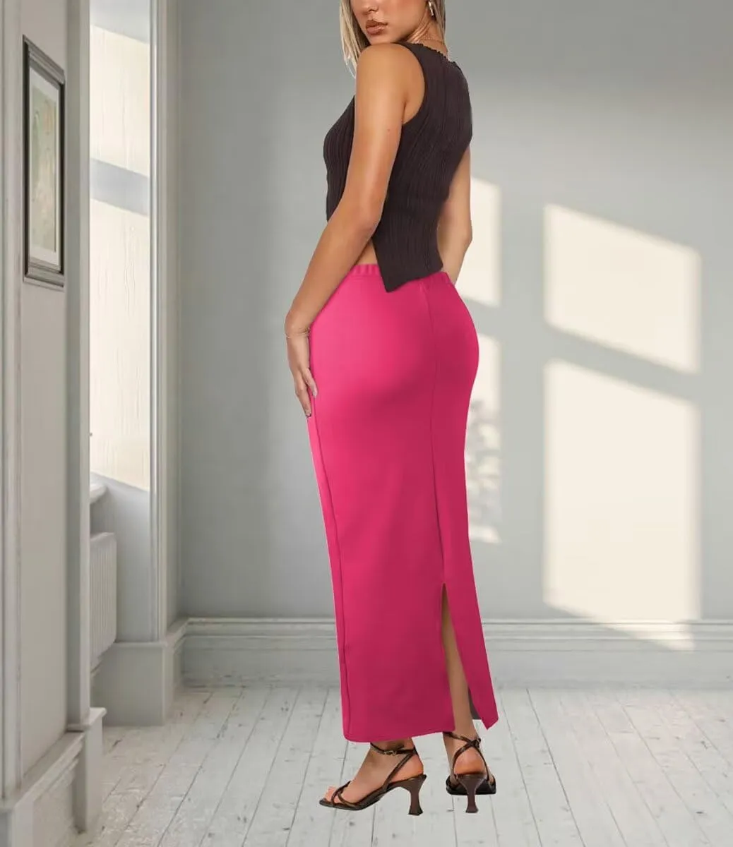 Women's Long Maxi Skirt - Fall Basic Stretch Bodycon High Waist Casual Long Pencil Skirts