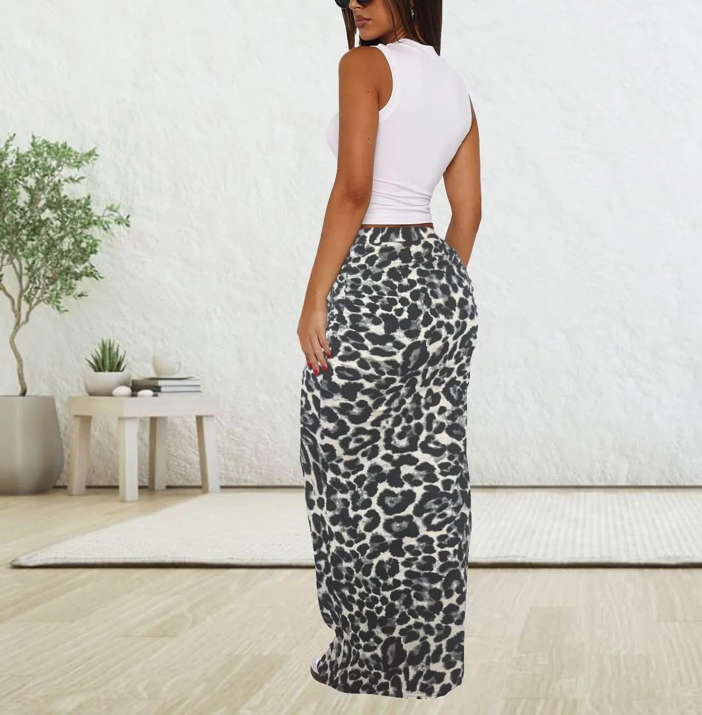 Women's Long Maxi Skirt - Fall Basic Stretch Bodycon High Waist Casual Long Pencil Skirts