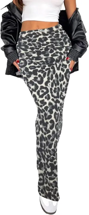 Women's Long Maxi Skirt - Fall Basic Stretch Bodycon High Waist Casual Long Pencil Skirts