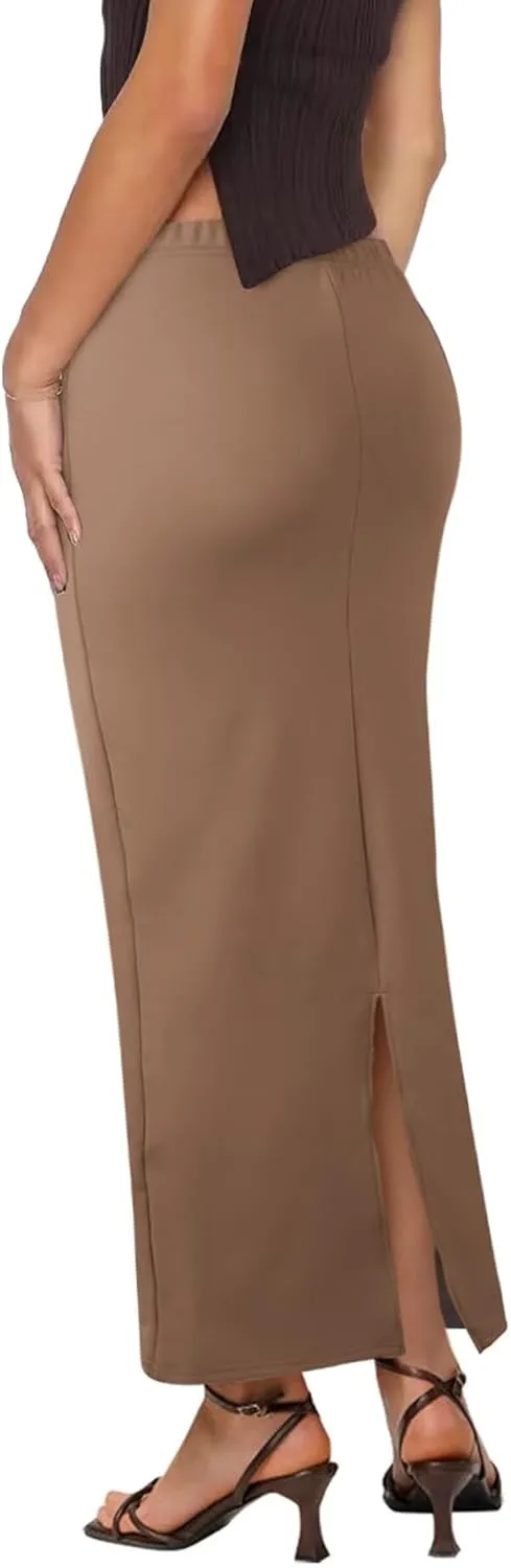 Women's Long Maxi Skirt - Fall Basic Stretch Bodycon High Waist Casual Long Pencil Skirts