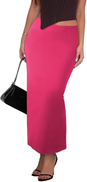 Women's Long Maxi Skirt - Fall Basic Stretch Bodycon High Waist Casual Long Pencil Skirts