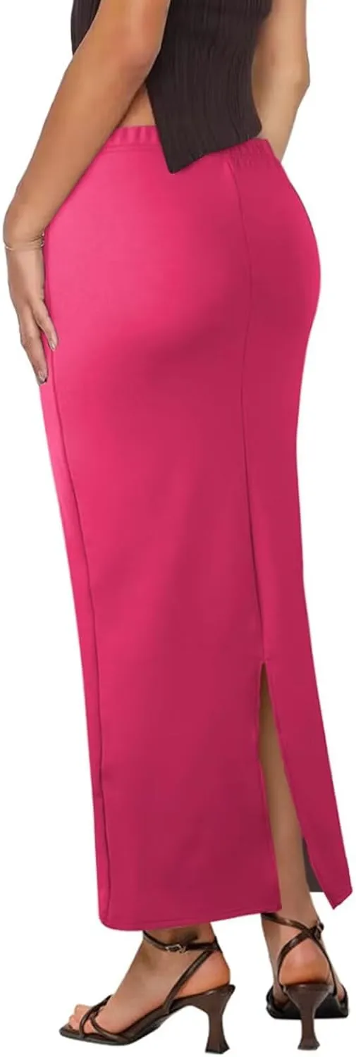 Women's Long Maxi Skirt - Fall Basic Stretch Bodycon High Waist Casual Long Pencil Skirts