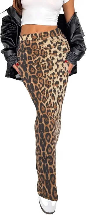 Women's Long Maxi Skirt - Fall Basic Stretch Bodycon High Waist Casual Long Pencil Skirts