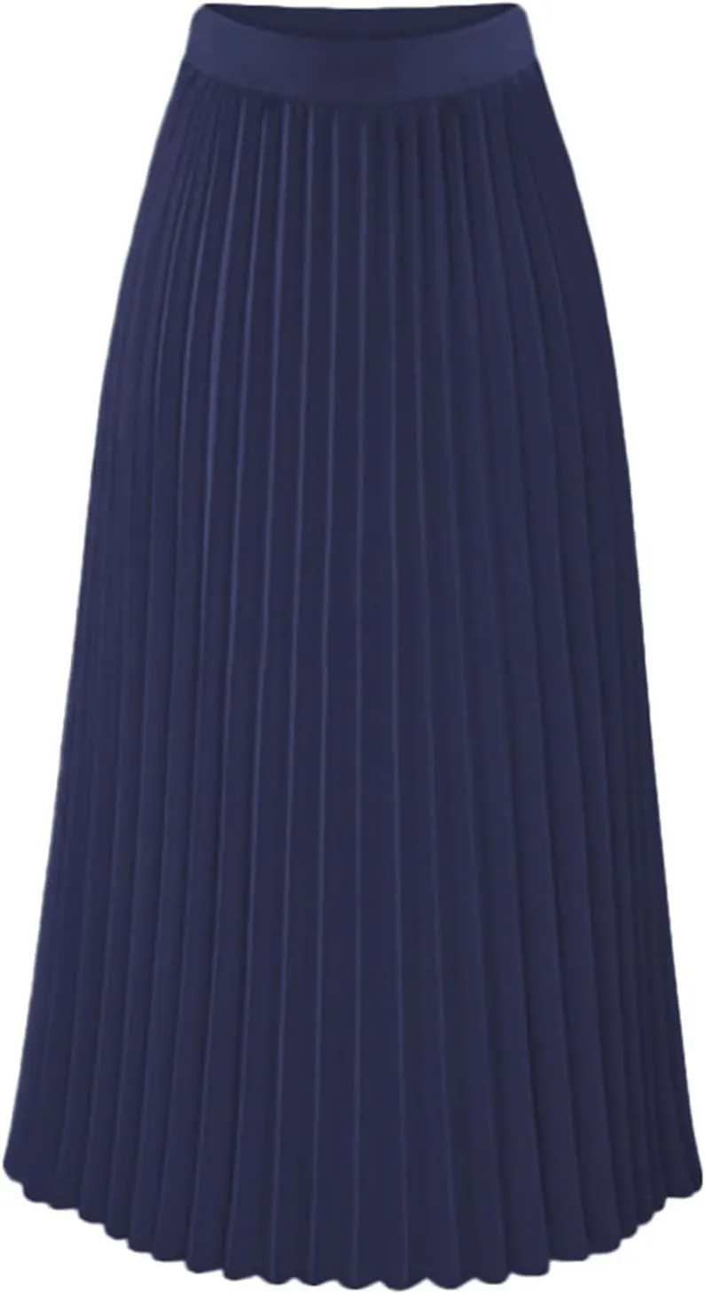 Women's Maxi Skirts Pleated Elegant A-Line Skirts Solid Color Lounge Baggy Long Skirts High Waisted Skirt 2025
