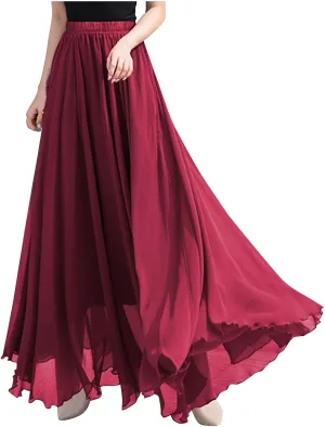 Women's Maxi Summer Skirts Chiffon A Line Flowy Skirts Long Boho Beach Dress High Waisted Lyrical Dance Skirts