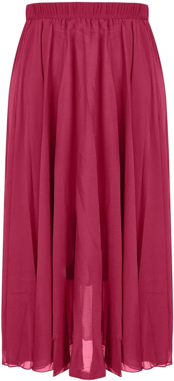 Women's Maxi Summer Skirts Chiffon A Line Flowy Skirts Long Boho Beach Dress High Waisted Lyrical Dance Skirts