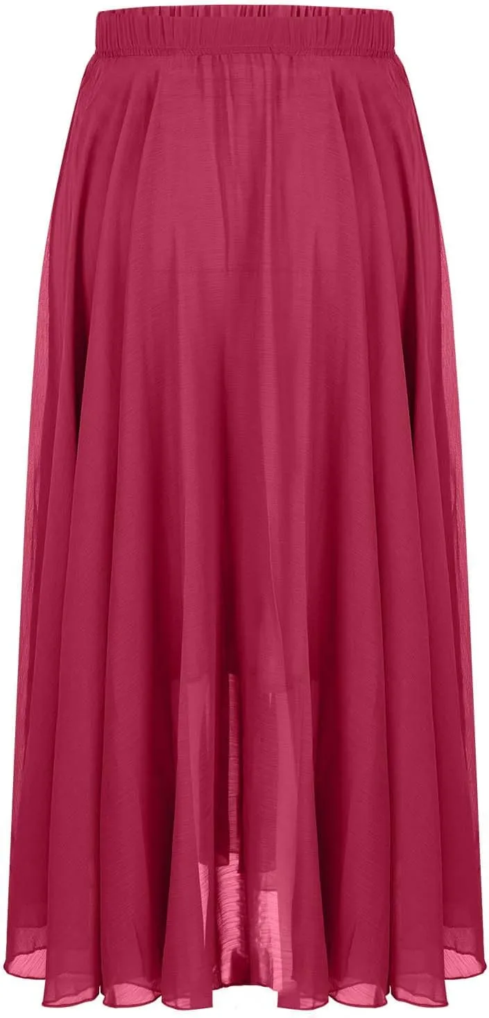 Women's Maxi Summer Skirts Chiffon A Line Flowy Skirts Long Boho Beach Dress High Waisted Lyrical Dance Skirts