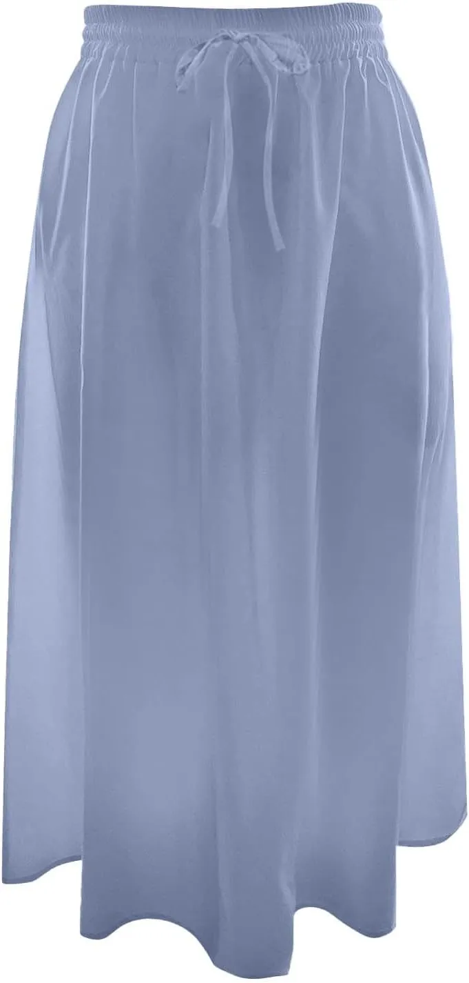 Womens Midi Length Skirt Elastic High Waist 2025 Summer Trendy Vacation Causal A-Line Flowy Pleated Skirts with Pockets