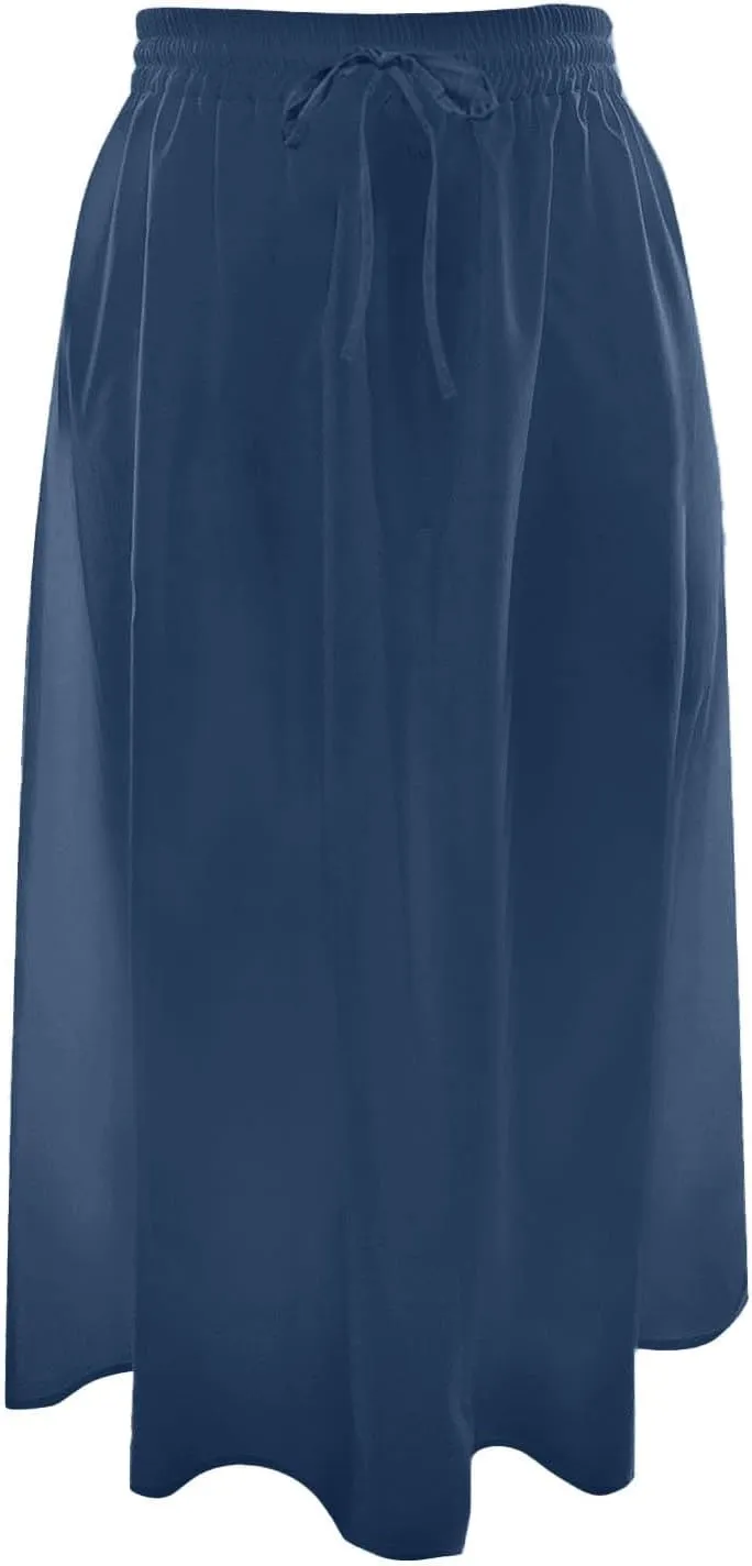 Womens Midi Length Skirt Elastic High Waist 2025 Summer Trendy Vacation Causal A-Line Flowy Pleated Skirts with Pockets