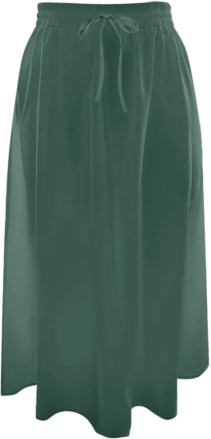 Womens Midi Length Skirt Elastic High Waist 2025 Summer Trendy Vacation Causal A-Line Flowy Pleated Skirts with Pockets