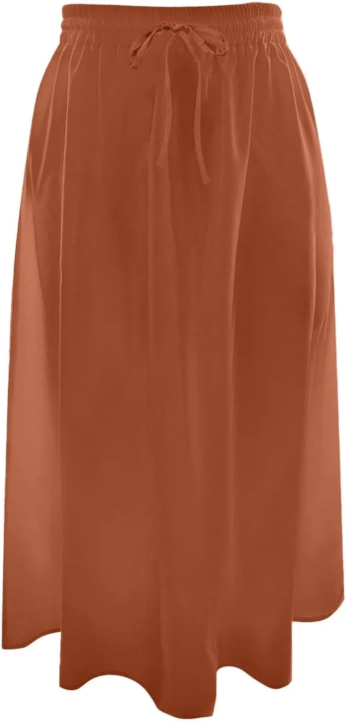 Womens Midi Length Skirt Elastic High Waist 2025 Summer Trendy Vacation Causal A-Line Flowy Pleated Skirts with Pockets