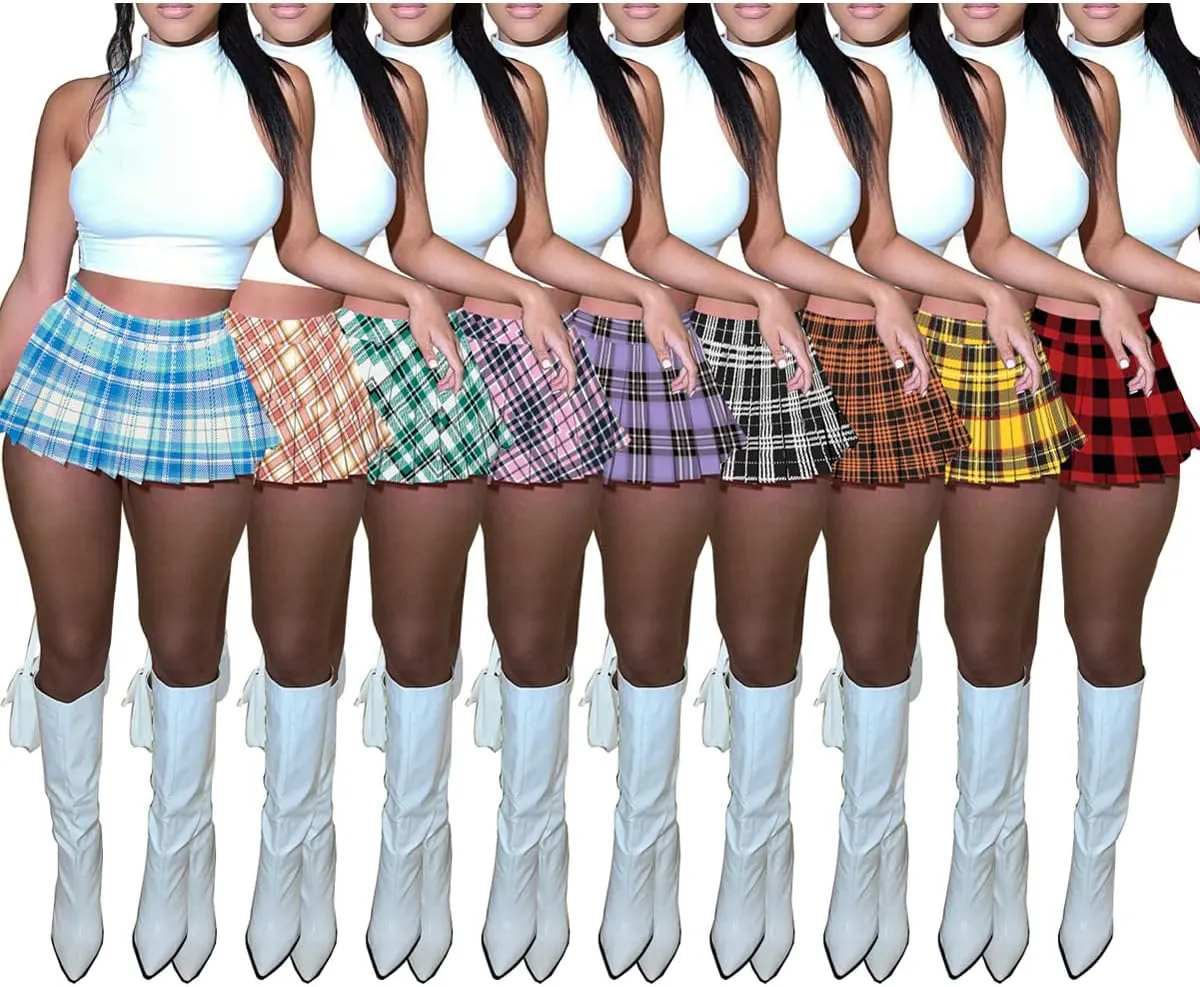 Women's Mini Pleated Skirts Sexy Club Y2k High Wiast Stretchy Tennis Skater A-line Skirt