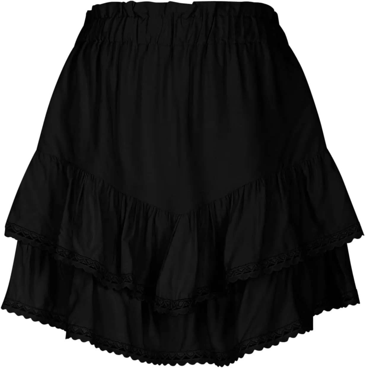 Womens Mini Skirt Asymmetrical Hem Ruffle Skirts Flowy Layered Skirt A-Line Lace Skirts Elastic Waist Pleated Skirt