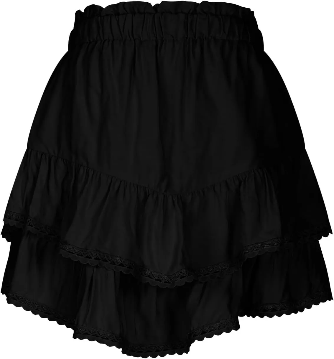 Womens Mini Skirt Asymmetrical Hem Ruffle Skirts Flowy Layered Skirt A-Line Lace Skirts Elastic Waist Pleated Skirt