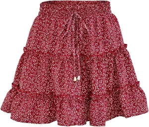 Women's Mini Skirt Summer Casual Stretch Waist Print Pleated Flared A Line Skater Shirt, S-2XL