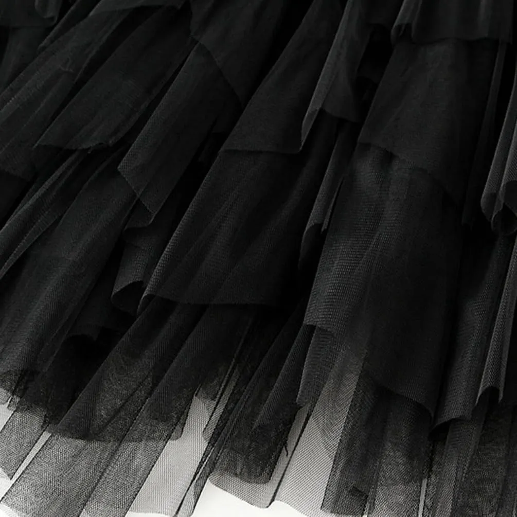 Womens Multilayer Ruffles Tulle Skirt Pleated High Waist Fluffy Maxi Skirt Fairy Cake Dress Long Tutu Party Skirt