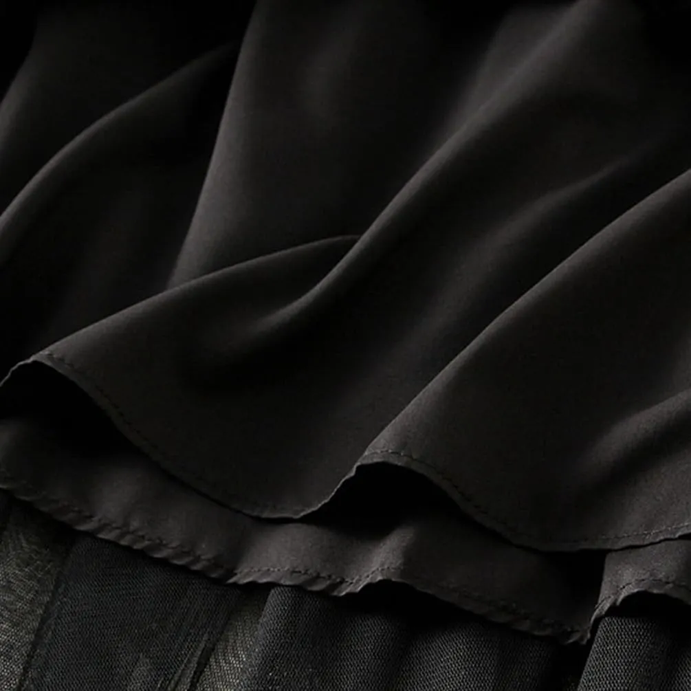 Womens Multilayer Ruffles Tulle Skirt Pleated High Waist Fluffy Maxi Skirt Fairy Cake Dress Long Tutu Party Skirt