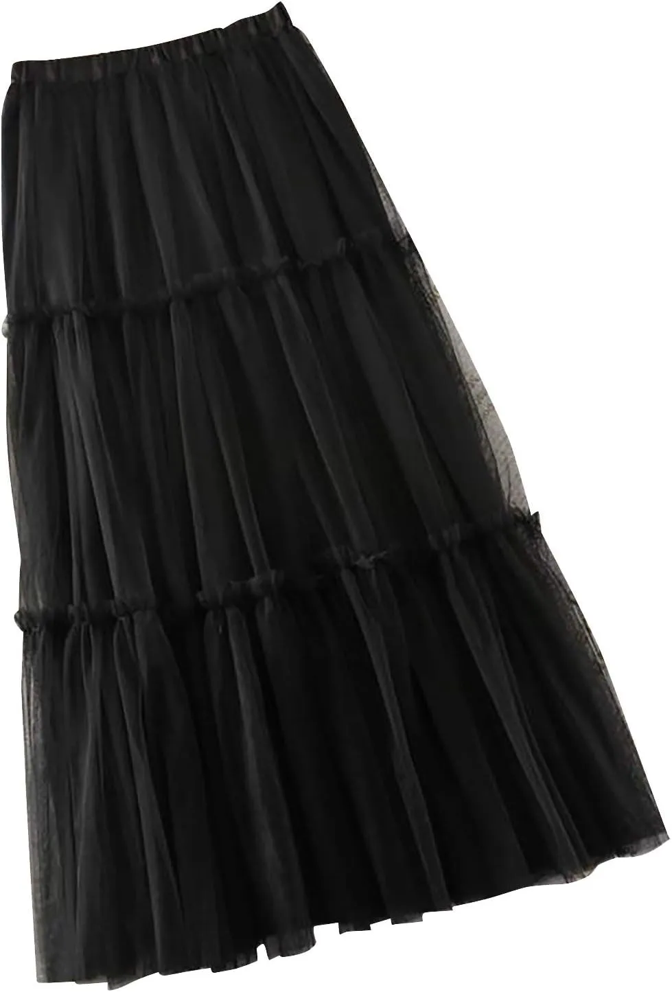 Women's Pleated Skirt Midi Swing Skirt Double-Layered Mesh Midi Skirt Elastic High Waist Swing A-Line Tulle Skirt