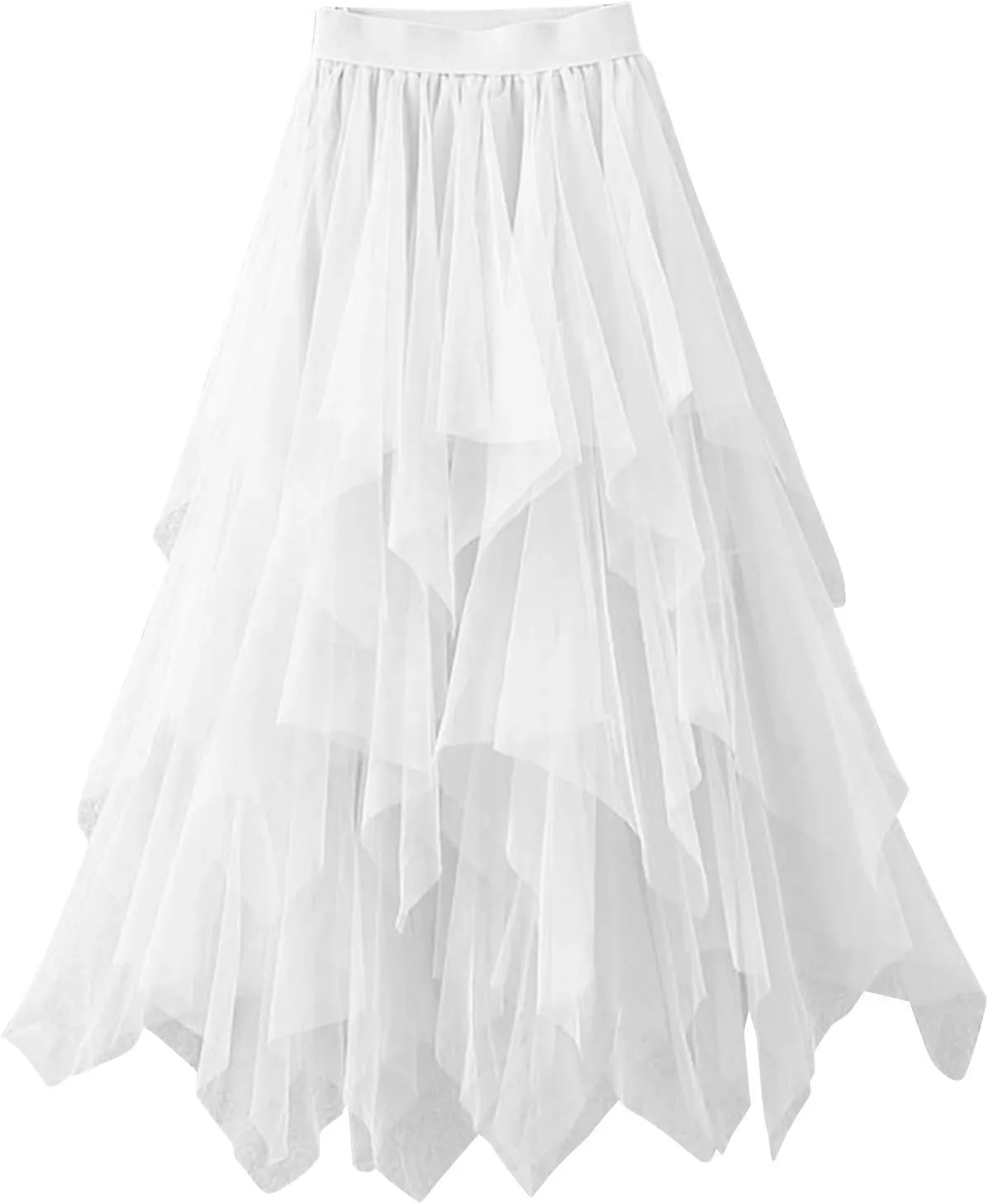 Women's Pleated Skirt Midi Swing Skirt Double-Layered Mesh Midi Skirt Elastic High Waist Swing A-Line Tulle Skirt