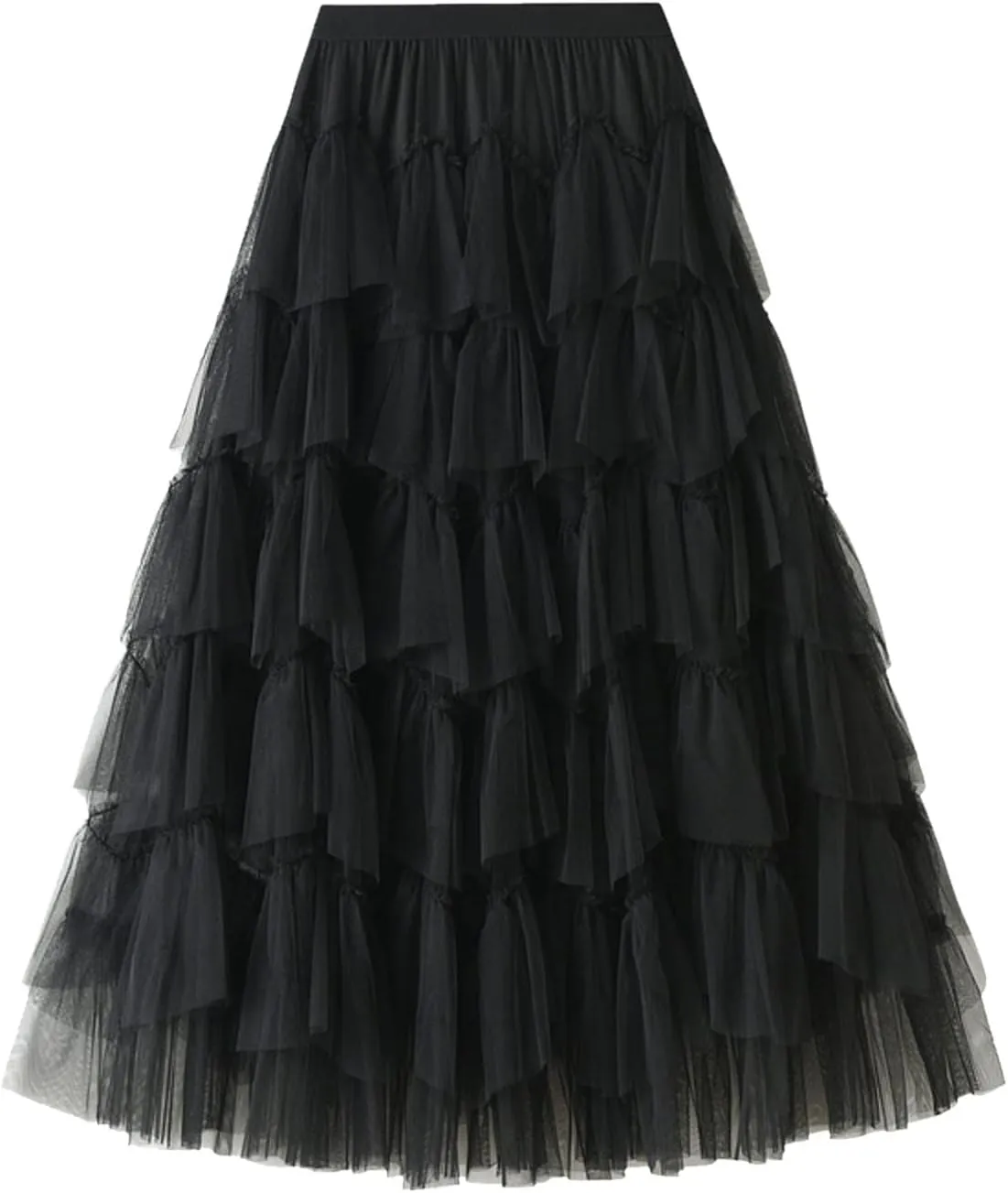 Women's Pleated Skirt Midi Swing Skirt Double-Layered Mesh Midi Skirt Elastic High Waist Swing A-Line Tulle Skirt