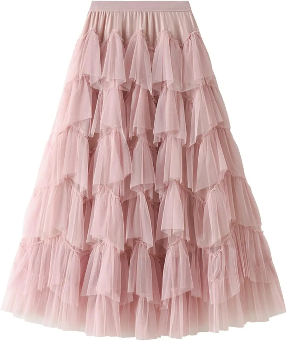 Women's Pleated Skirt Midi Swing Skirt Double-Layered Mesh Midi Skirt Elastic High Waist Swing A-Line Tulle Skirt