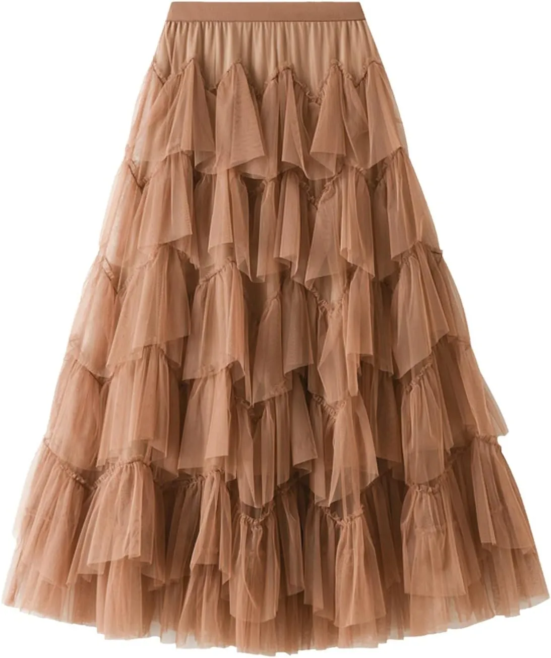 Women's Pleated Skirt Midi Swing Skirt Double-Layered Mesh Midi Skirt Elastic High Waist Swing A-Line Tulle Skirt