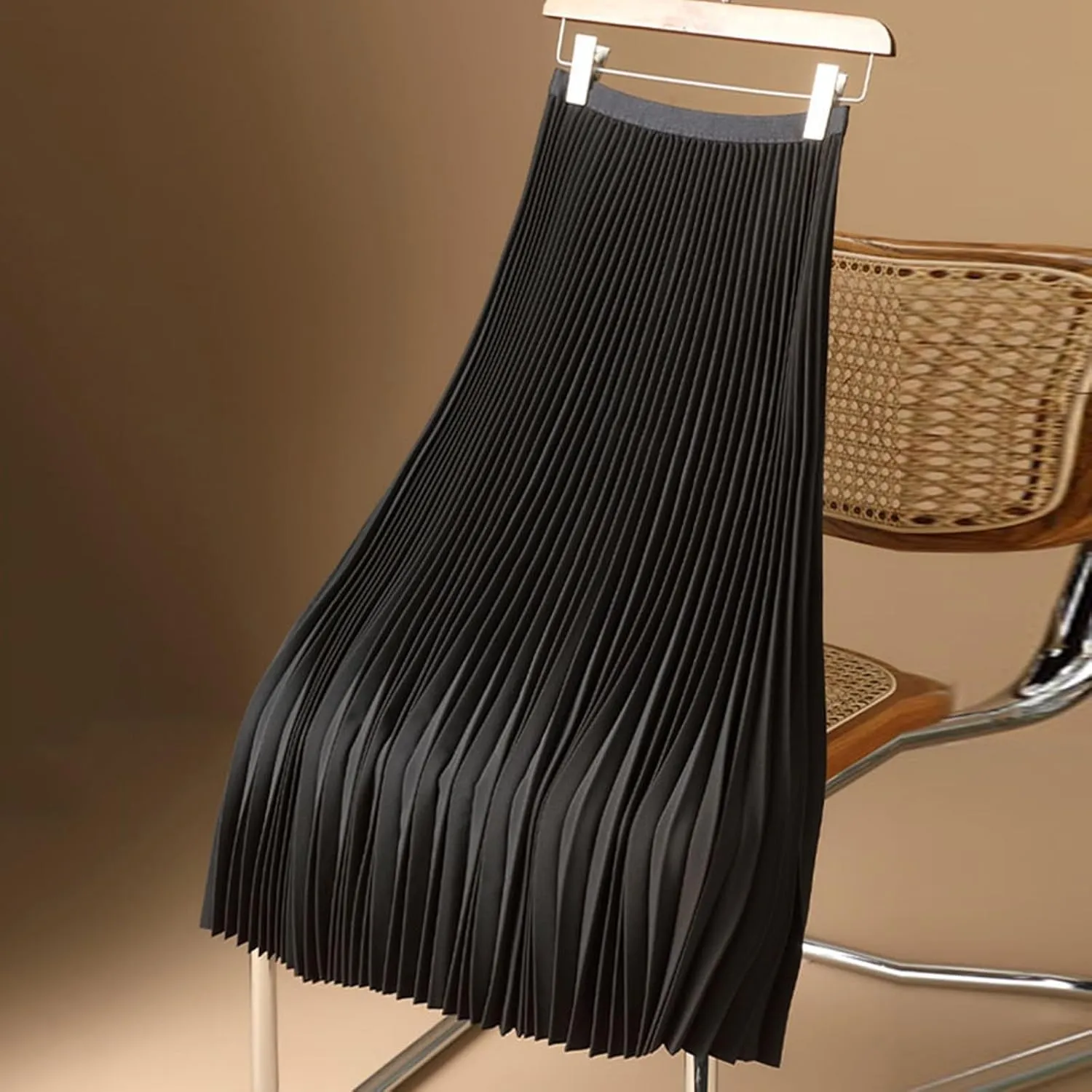 Women's Pleated Skirt Satin Metallic Shiny Flare Flowy Swing A-Line Skirt Summer Casual Solid High Waist Plus Size Midi Skirt