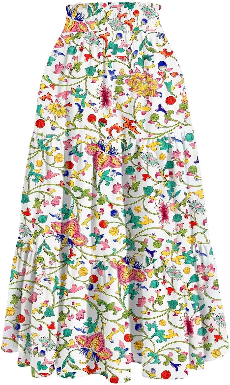 Women's Pleated Skirt Summer Casual Loose Trendy Elastic Waist Floral Print Bohemian Sun A-Line Maxi Skirts 2025, S-2XL