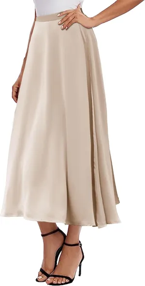 Womens Satin Maxi Skirt Spring Fall Elegant Silk High Waisted Side Split Flowy A Line Casual Formal Long Skirts