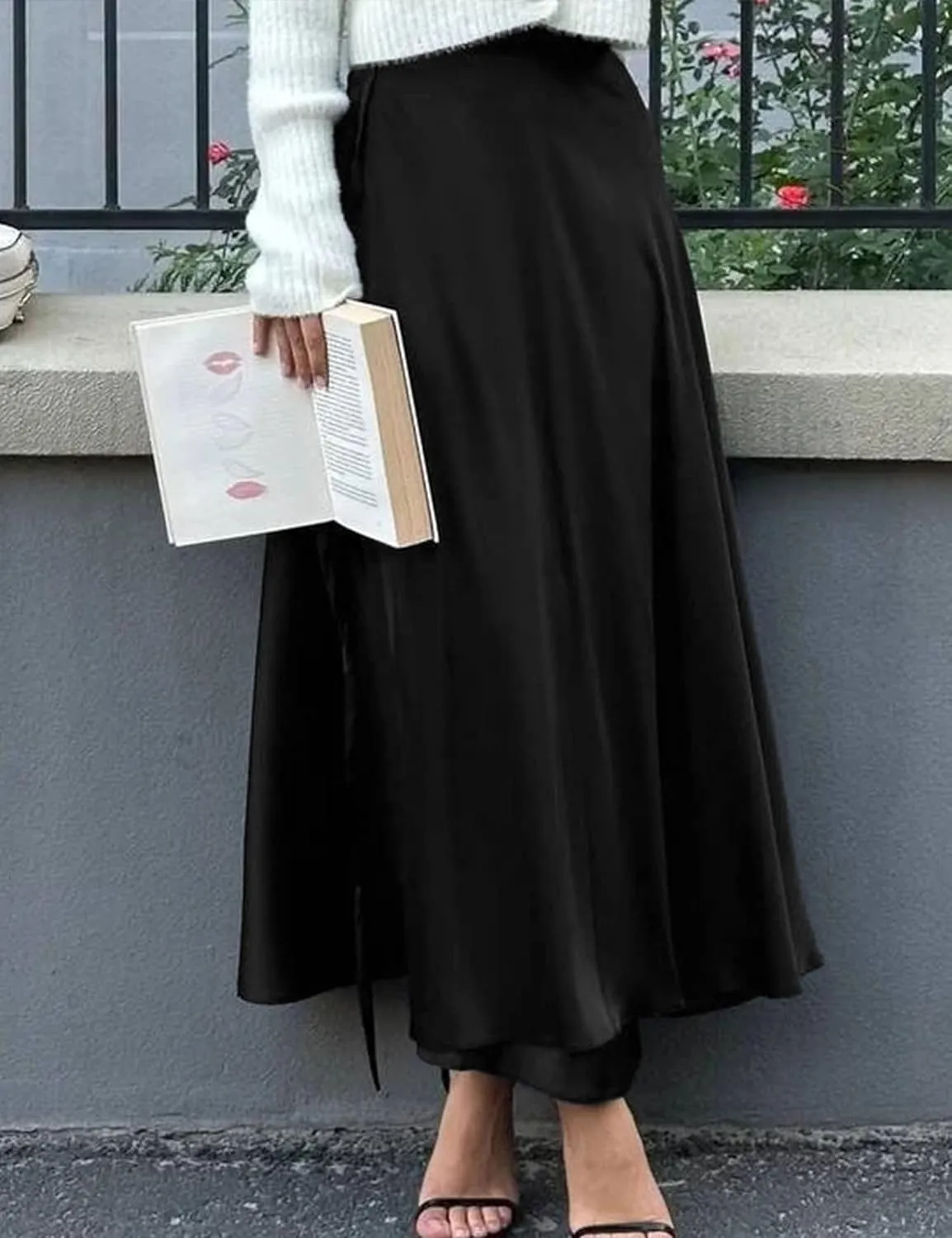 Womens Satin Maxi Skirt Spring Fall Elegant Silk High Waisted Side Split Flowy A Line Casual Formal Long Skirts