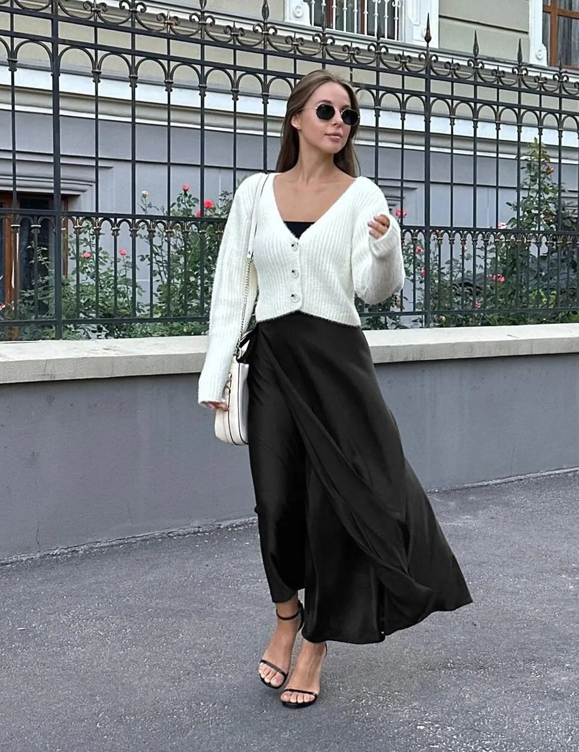 Womens Satin Maxi Skirt Spring Fall Elegant Silk High Waisted Side Split Flowy A Line Casual Formal Long Skirts