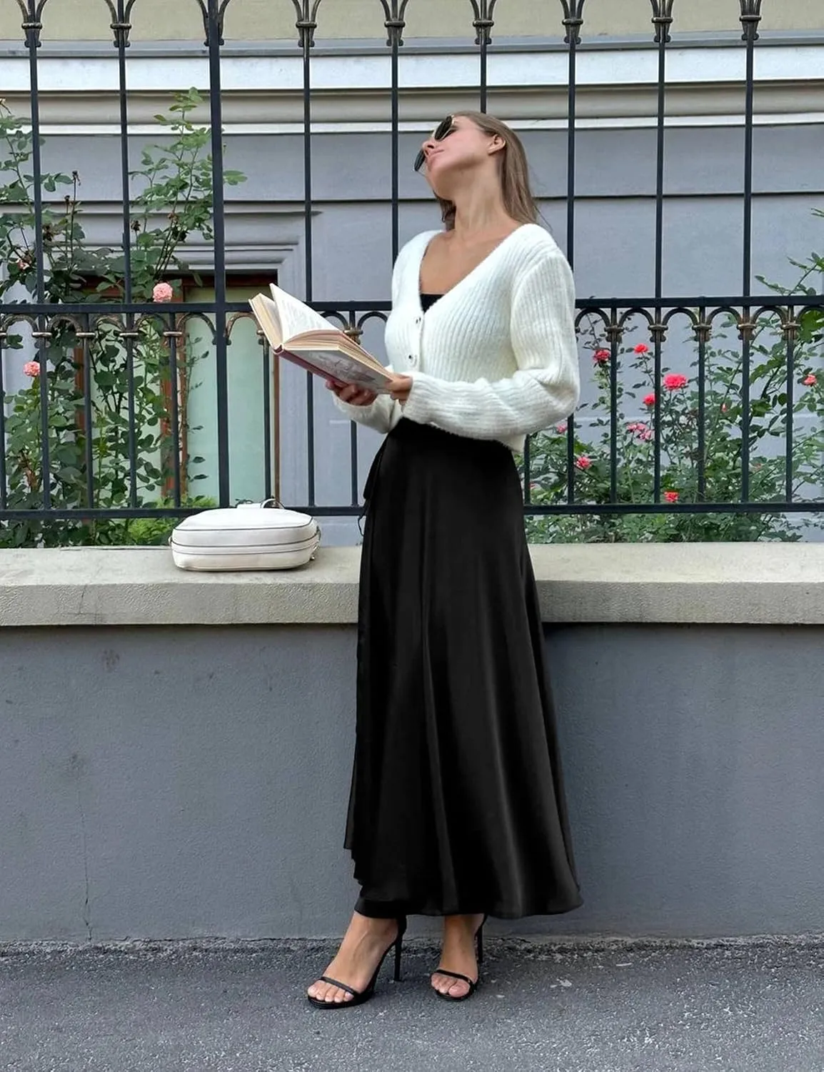 Womens Satin Maxi Skirt Spring Fall Elegant Silk High Waisted Side Split Flowy A Line Casual Formal Long Skirts