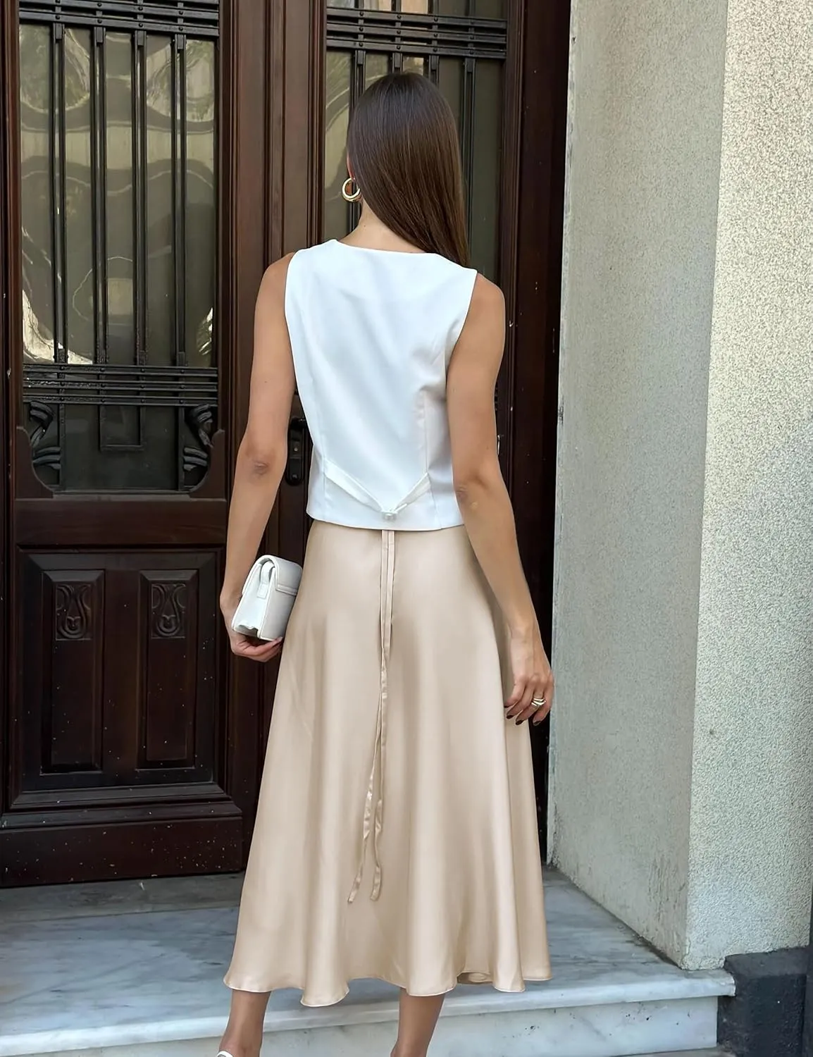 Womens Satin Maxi Skirt Spring Fall Elegant Silk High Waisted Side Split Flowy A Line Casual Formal Long Skirts