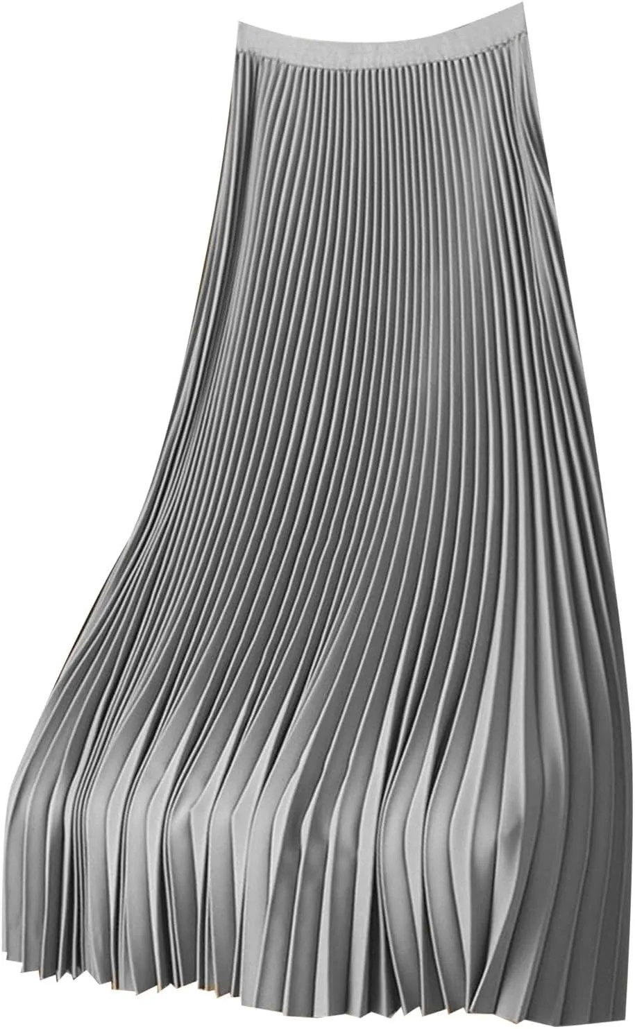 Women's Satin Metallic Pleated Skirt Elastic High Waist Flare Casual Long Swing A-Line Skirt Shiny Flowy Midi Skirt
