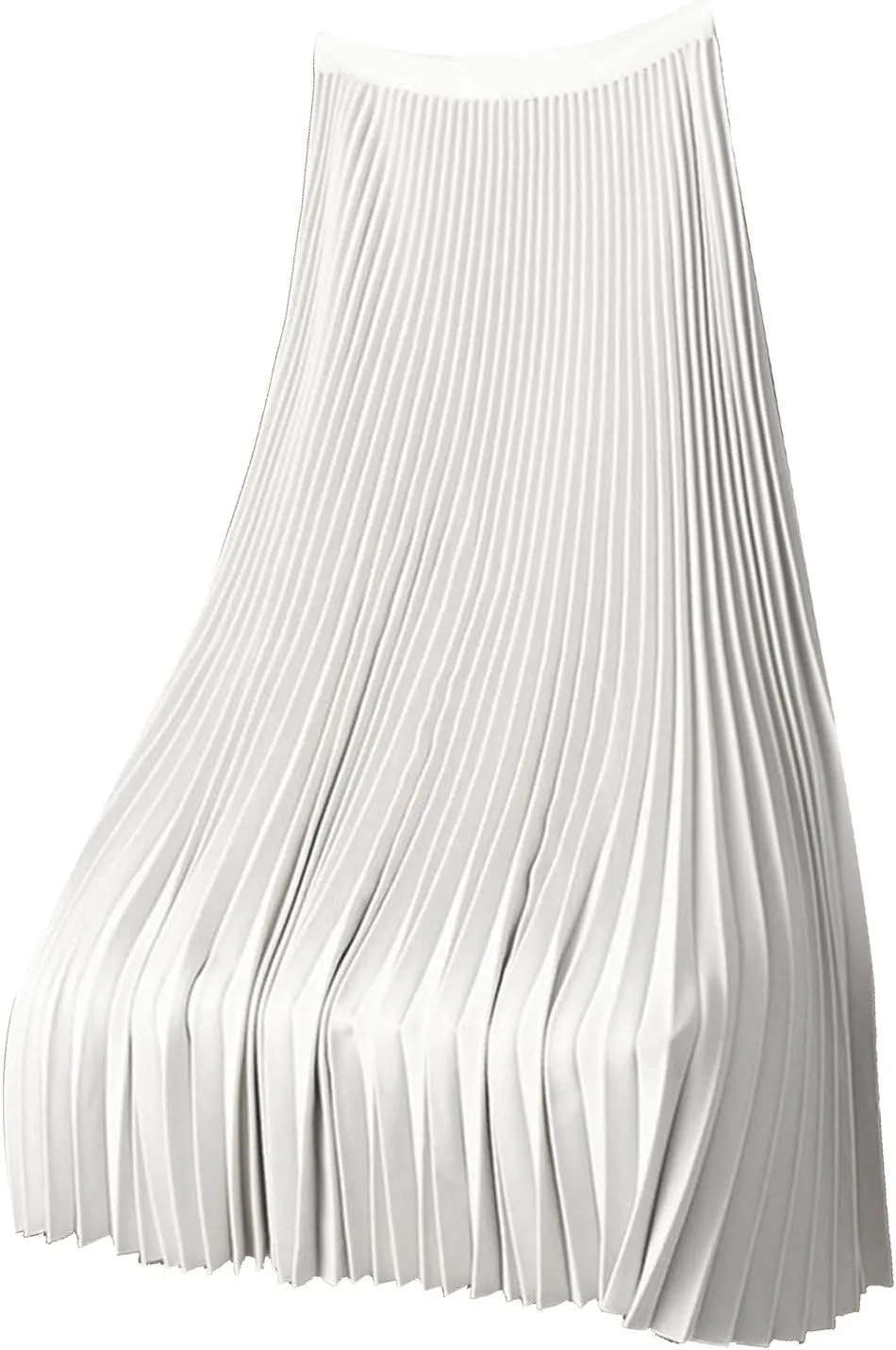 Women's Satin Metallic Pleated Skirt Elastic High Waist Flare Casual Long Swing A-Line Skirt Shiny Flowy Midi Skirt