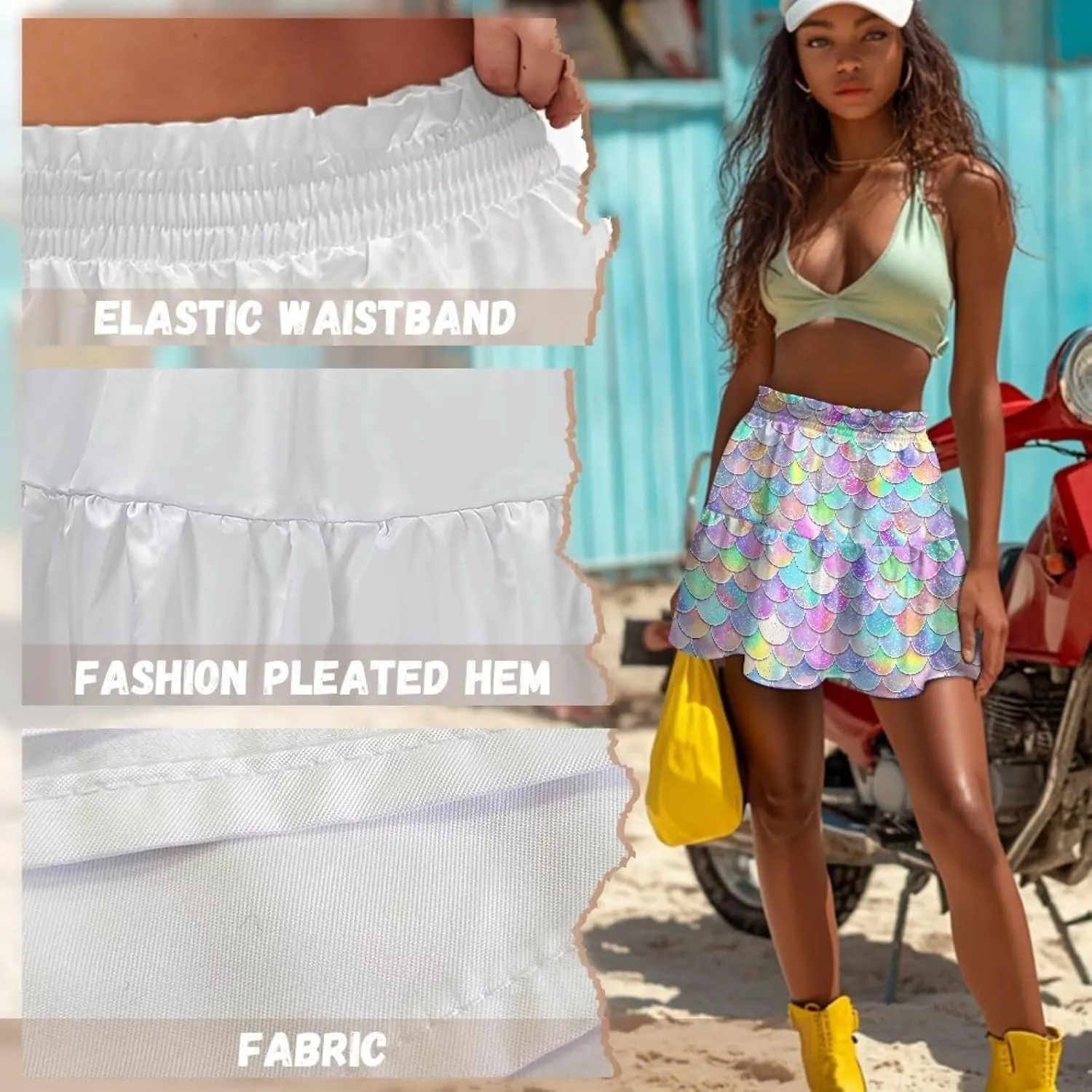 Women's Sexy Mini Skirt High Waist Flowy Summer Beach Aline Skirts for Night Clubs Music Festivals Party