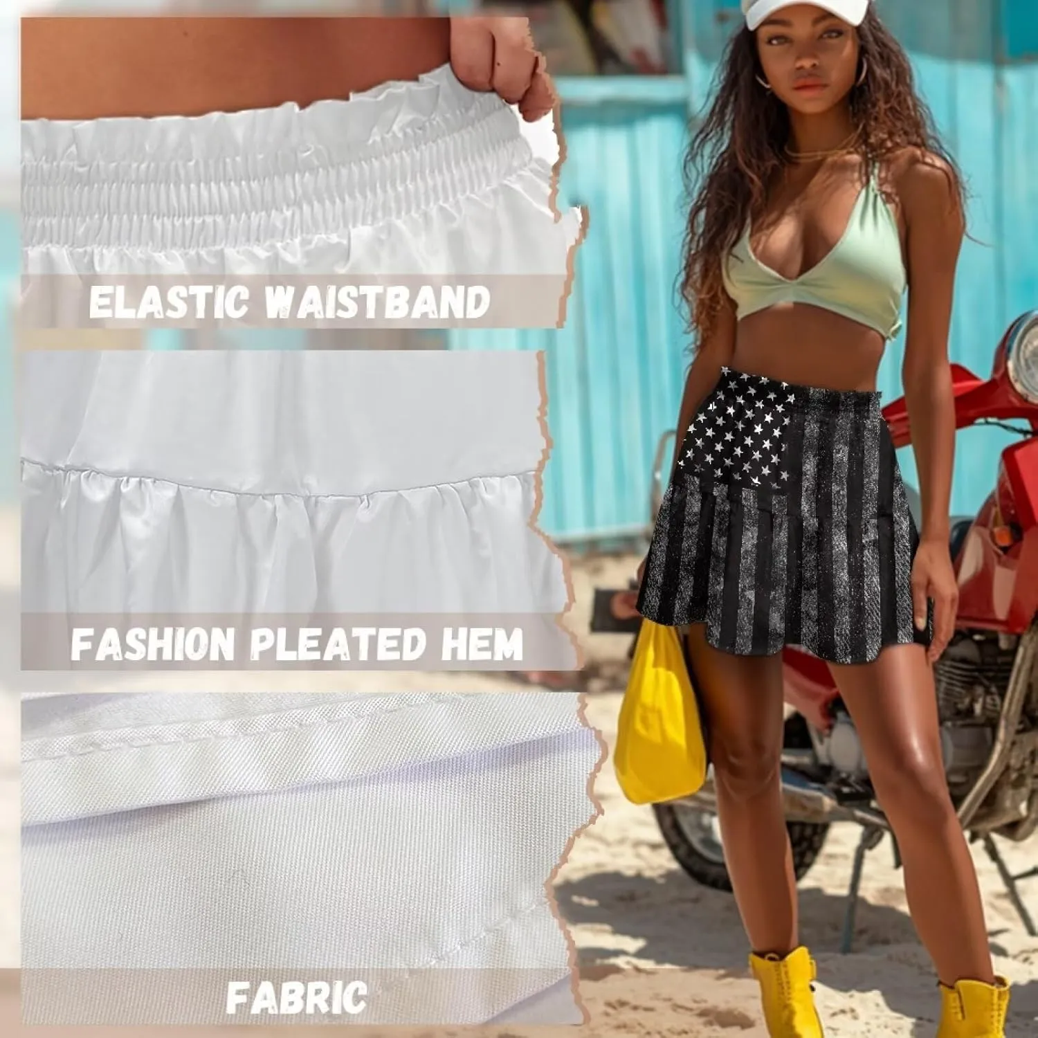 Women's Sexy Mini Skirt High Waist Flowy Summer Beach Aline Skirts for Night Clubs Music Festivals Party