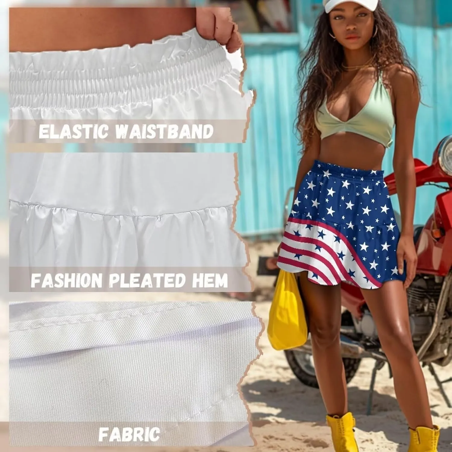 Women's Sexy Mini Skirt High Waist Flowy Summer Beach Aline Skirts for Night Clubs Music Festivals Party