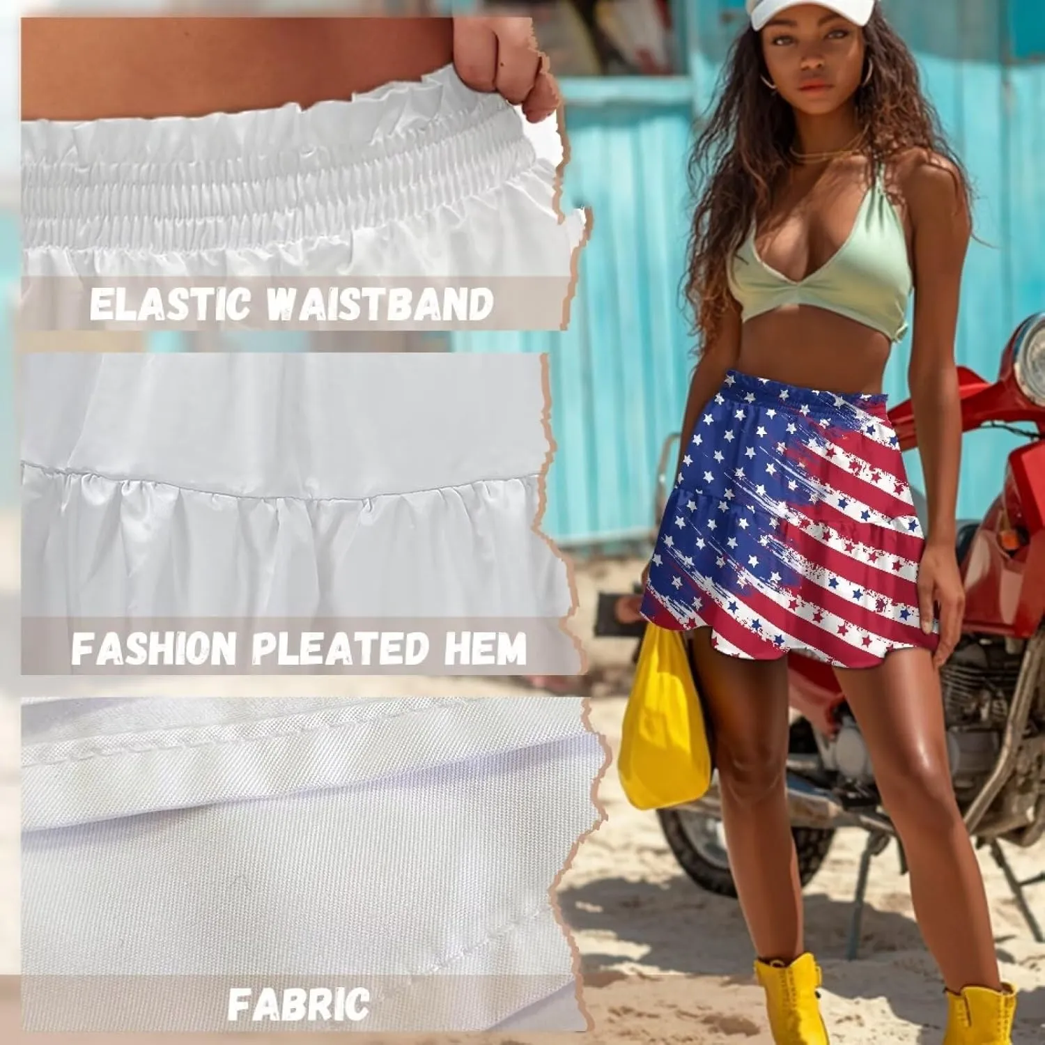 Women's Sexy Mini Skirt High Waist Flowy Summer Beach Aline Skirts for Night Clubs Music Festivals Party
