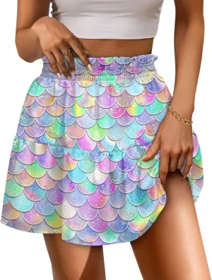 Women's Sexy Mini Skirt High Waist Flowy Summer Beach Aline Skirts for Night Clubs Music Festivals Party
