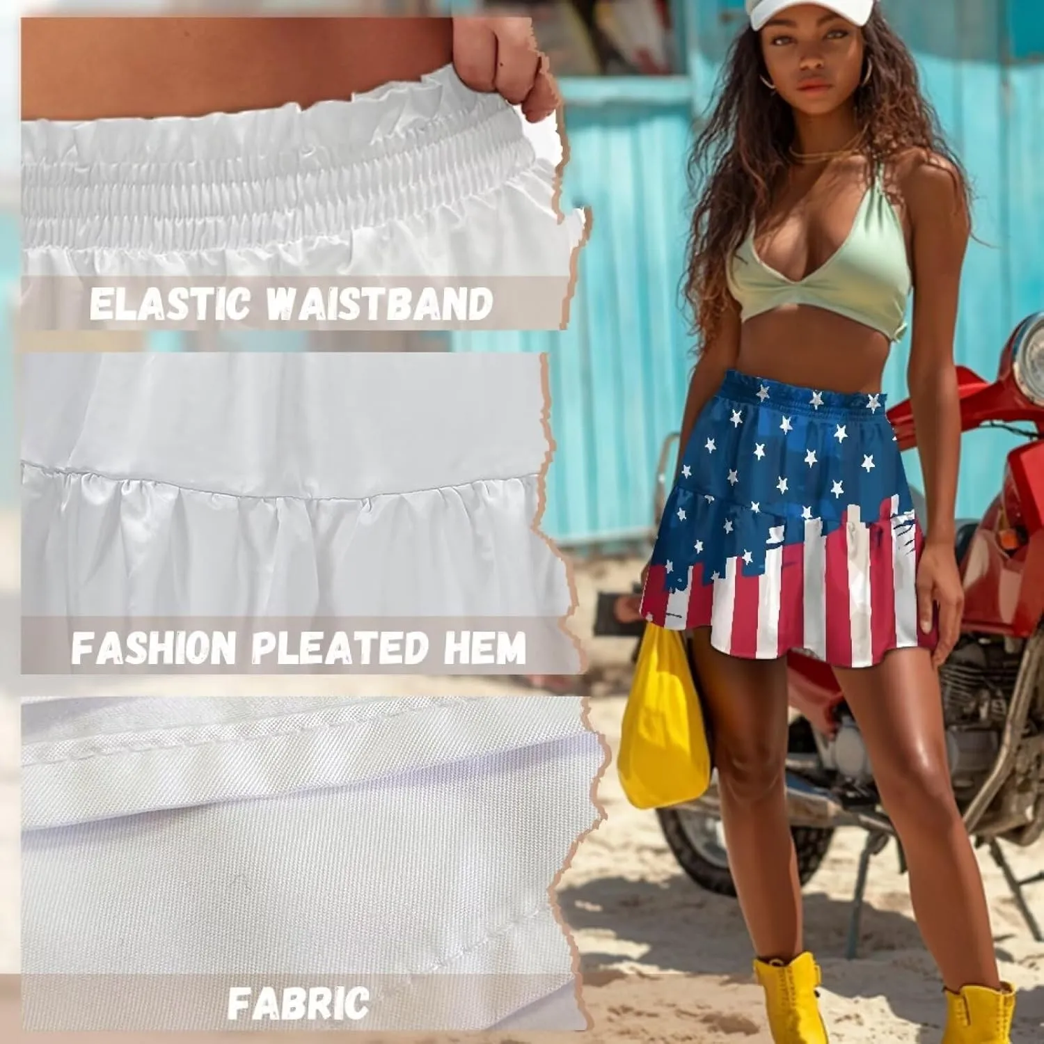 Women's Sexy Mini Skirt High Waist Flowy Summer Beach Aline Skirts for Night Clubs Music Festivals Party
